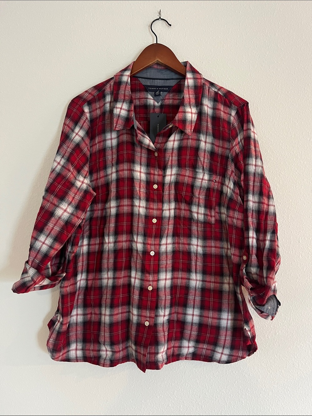NWT Tommy Hilfiger Red Plaid Long Sleeve Button-Up Shirt